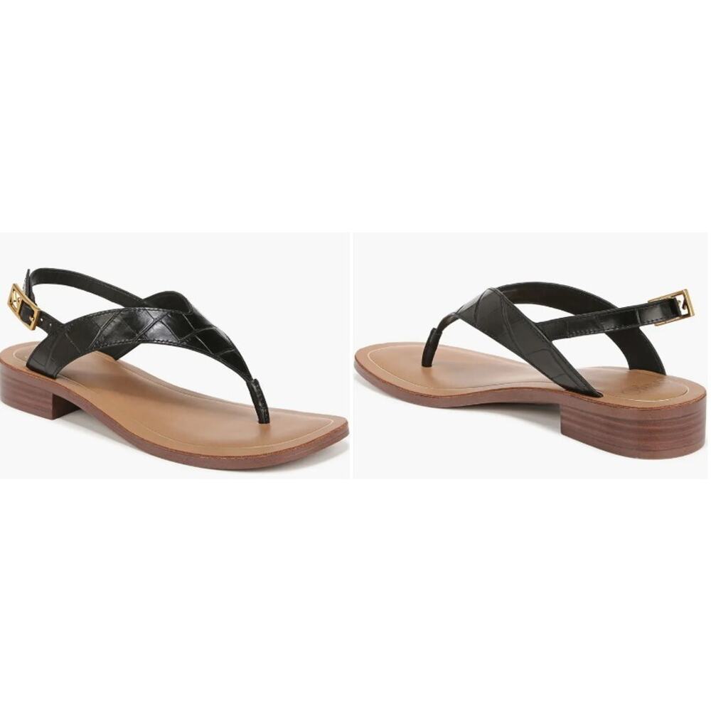 Franco Sarto Iris Womens Black Croco Leather Slingback Thong Sandals Size 9M New - Picture 2 of 10